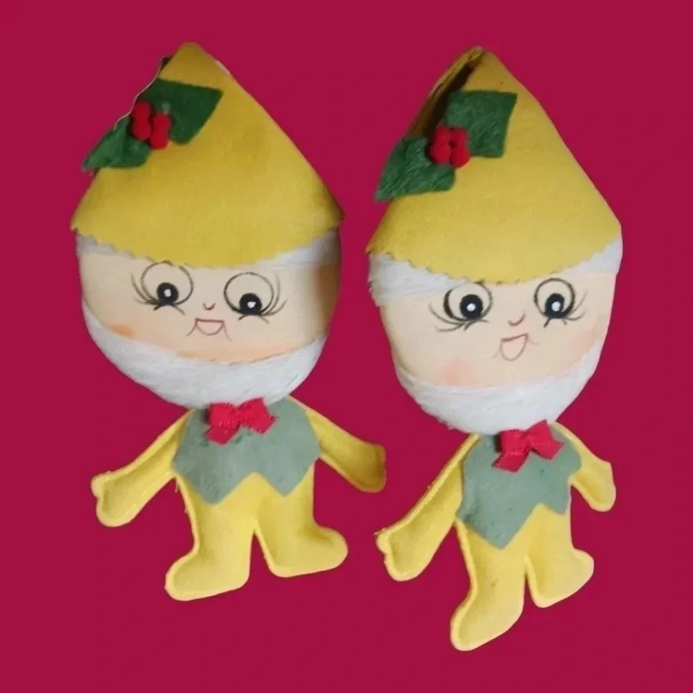 Vintage christmas ornaments set of 2 yellow and red color